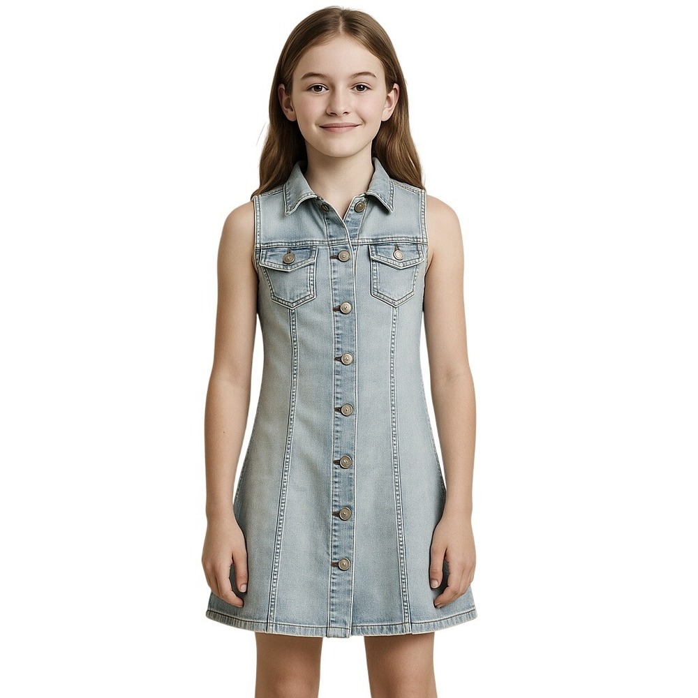 Silver Jeans Co Denim Dress Girls M 10/12 Bleach Wash Button Front NWT‎ Stretch